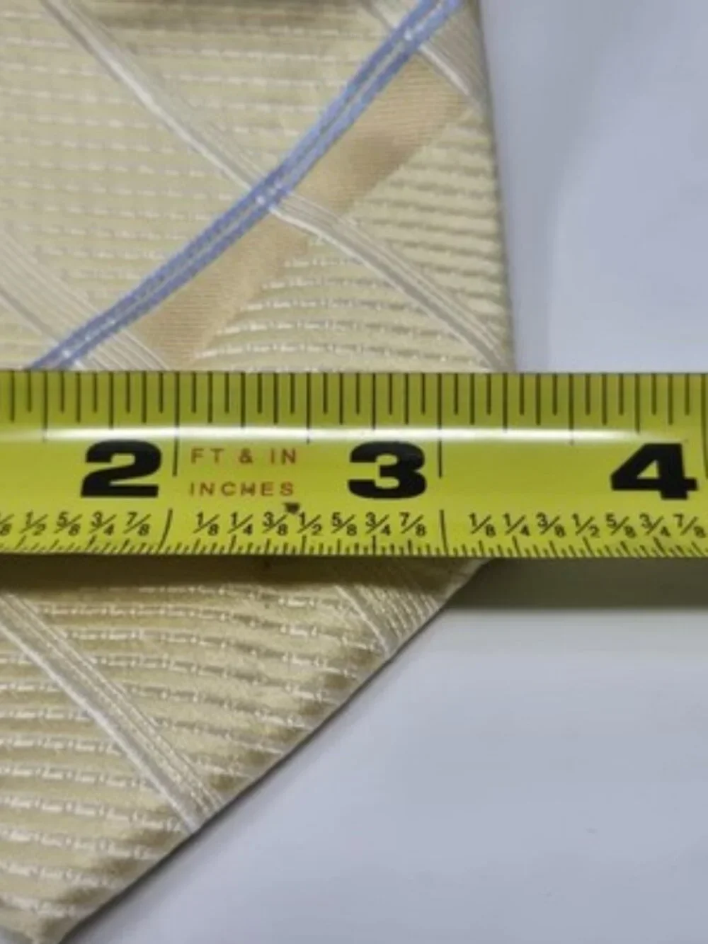 Jones New York 100% Silk Yellow Gold Blue Plaid Stripe Geometric Pattern Tie